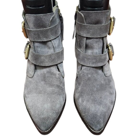 Boden Women’s Gray Suede Ankle Boots Size EU 42 Gold Buckle Strap - Picture 3 of 12